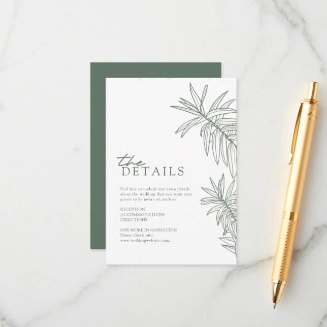 Tarjeta De Recepción Bosque Verde Detalles Botánicos Elegantes de Hojas (Anverso/Reverso In Situ)