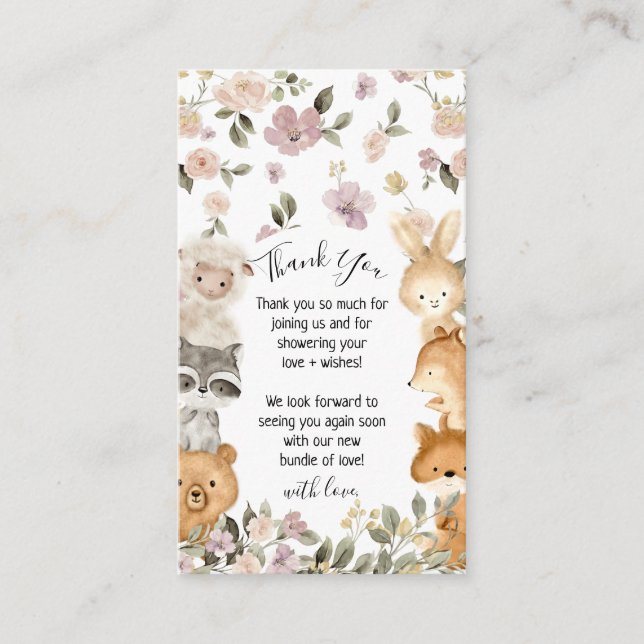Tarjeta De Recepción Botánica Cute Forest Baby Animal Gracias (Anverso)