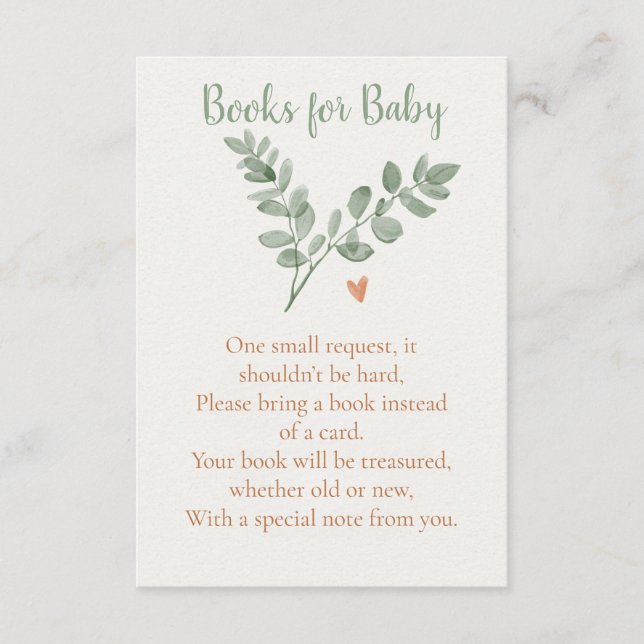 Tarjeta De Recepción Botanical Books for Baby Card – Minimal Eucalyptus (Anverso)
