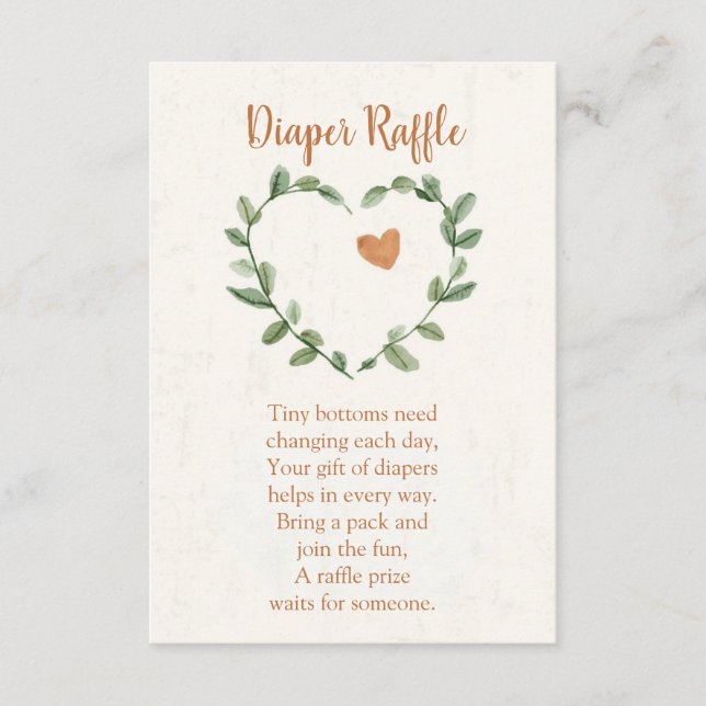 Tarjeta De Recepción Botanical Diaper Raffle Card – Minimal Eucalyptus (Anverso)