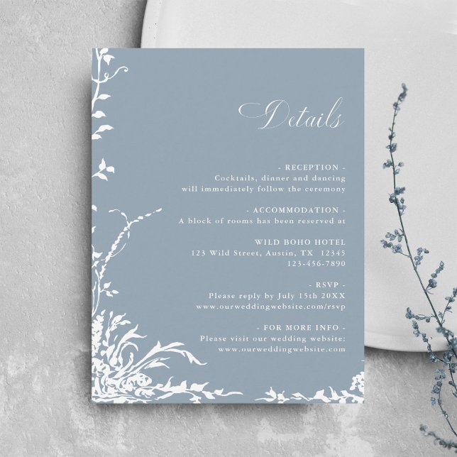 Tarjeta De Recepción Botanical Garden Dusty Blue Wedding Details (Subido por el creador)