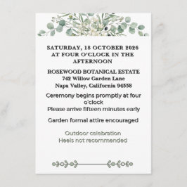 Tarjeta De Recepción Botanical Garden Romance Details 