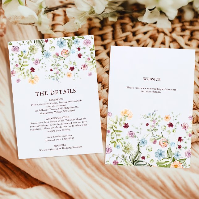Tarjeta De Recepción Botanical Garden Wildflower Wedding Details (Subido por el creador)