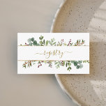 Tarjeta De Recepción Botanical Greenery Christmas Wedding Registry Gold<br><div class="desc">This wedding registry enclosure card features painted watercolor eucalyptus,  green leaves,  red berries,  pine branches,  and faux gold stripes with custom text on the back. For more advanced customization of this design,  please click the "customize further" link. Matching items are also available.</div>