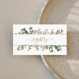 Tarjeta De Recepción Botanical Greenery Christmas Wedding Registry Gold