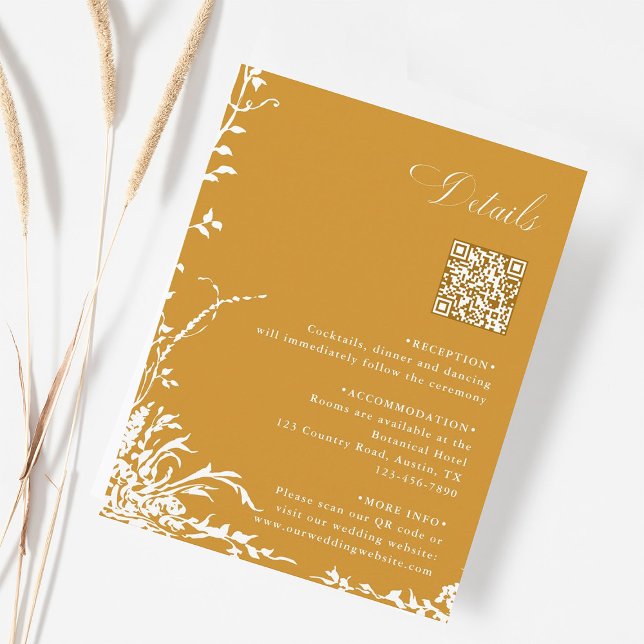 Tarjeta De Recepción Botanical Wedding QR Code Details Amber (Subido por el creador)