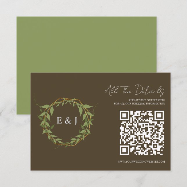Tarjeta De Recepción Botanical Wreath Earth Tone Wedding Details (Anverso / Reverso)