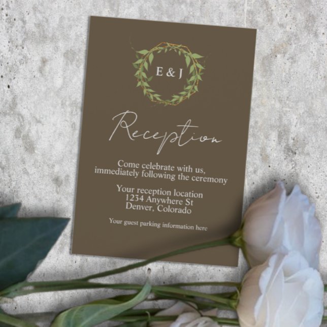 Tarjeta De Recepción Botanical Wreath Earth Tone Wedding Reception (Subido por el creador)