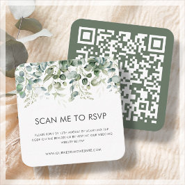 Tarjeta De Recepción Botánico verde | Código QR RSVP de boda