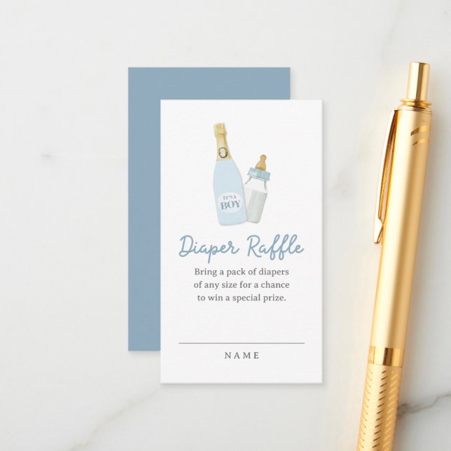 Tarjeta De Recepción Botellas de Poppin Boy Blue Baby Shower Diaper Raf (Anverso/Reverso In Situ)
