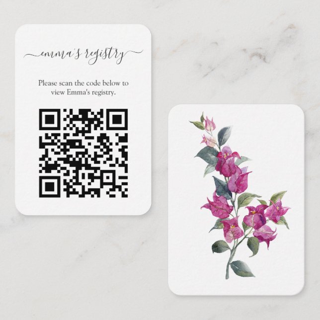 Tarjeta De Recepción Bougainvillea Boda BridalShower Detalles Código QR (Anverso / Reverso)