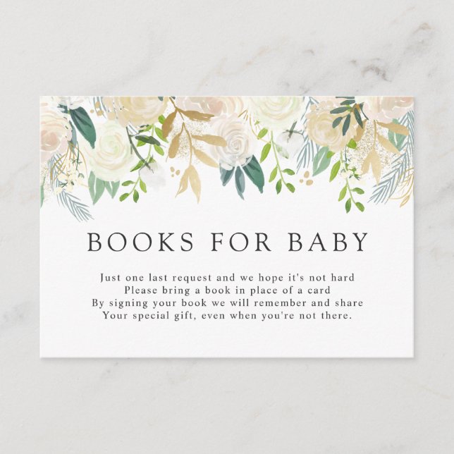 Tarjeta De Recepción Bouquet rosa blanco | Baby Shower | Libros para be (Anverso)