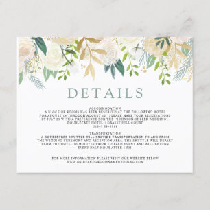 Tarjeta De Recepción Bouquet rosa blanco   Detalles del boda