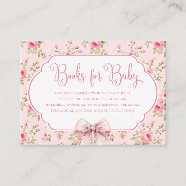 Tarjeta De Recepción Bow Baby Shower Books for Baby Enclosure (Anverso)