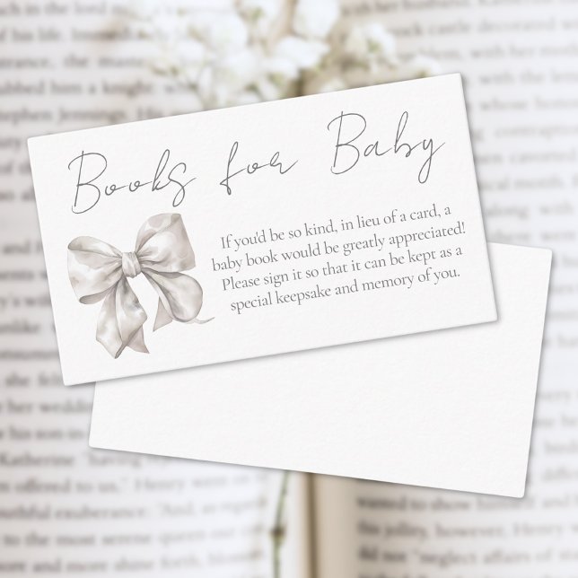 Tarjeta De Recepción Bow Baby Shower Books Para El Bebé (Bow Baby Shower Books For Baby Enclosure Card)