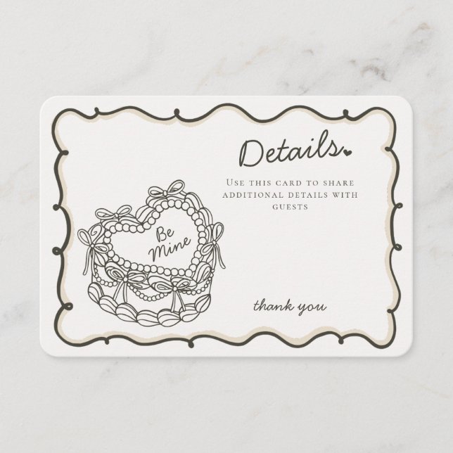 Tarjeta De Recepción Bow Beige Retro Corazón Coqueta Detalles Insertar (Anverso)