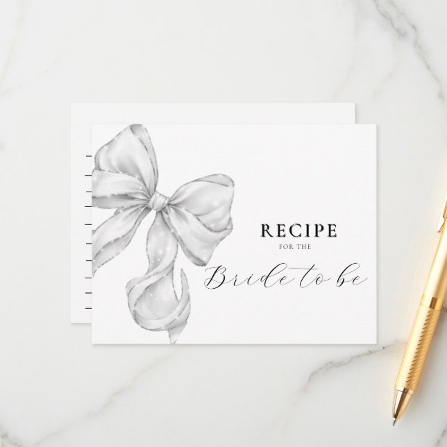 Tarjeta De Recepción Bow Bridal Shower Recipe (Anverso/Reverso In Situ)