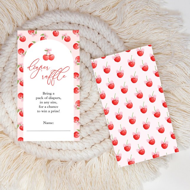Tarjeta De Recepción Bow Cherry en Top Baby Girl Shower Diaper Raffle (Subido por el creador)