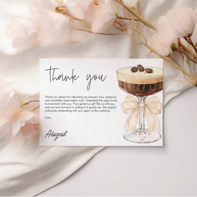 Tarjeta De Recepción Bow Espresso Martini Bridal Shower Gracias (Bow Espresso Martini Bridal Shower Thank You Enclosure Card)