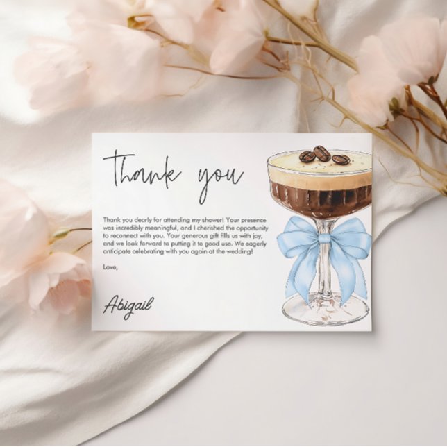Tarjeta De Recepción Bow Espresso Martini Bridal Shower Gracias (Bow Espresso Martini Bridal Shower Thank You Enclosure Card)