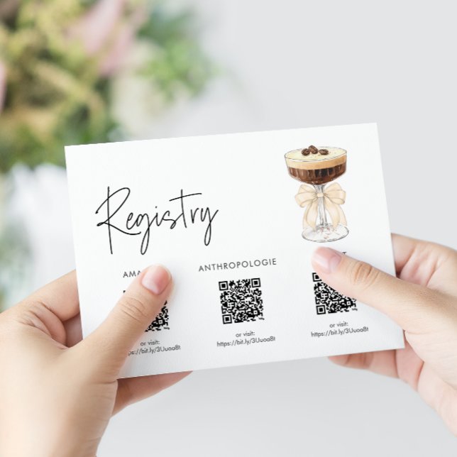 Tarjeta De Recepción Bow Espresso Martini Bridal Shower - Registro (Bow Espresso Martini Bridal Shower - Registry Enclosure Card)