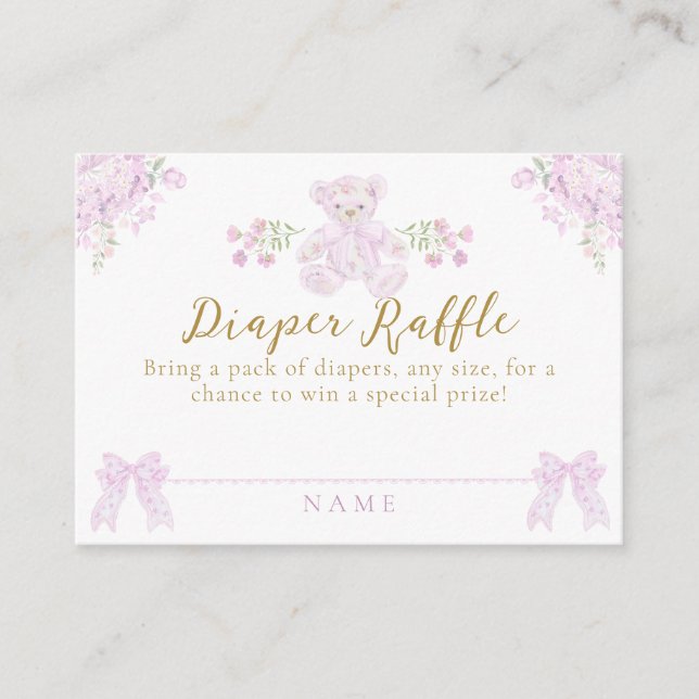 Tarjeta De Recepción Bow Floral Teddy Bear Toile Chica Ducha (Anverso)