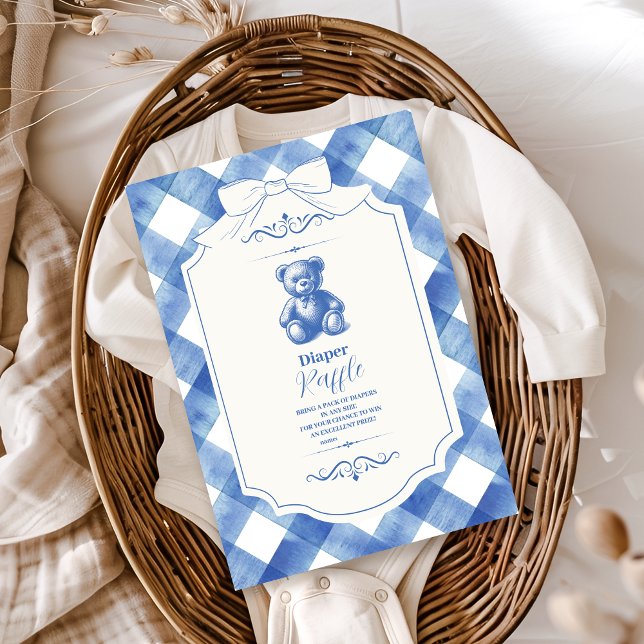 Tarjeta De Recepción Bow Gingham French Teddy Bear Diapper Raffle (Subido por el creador)