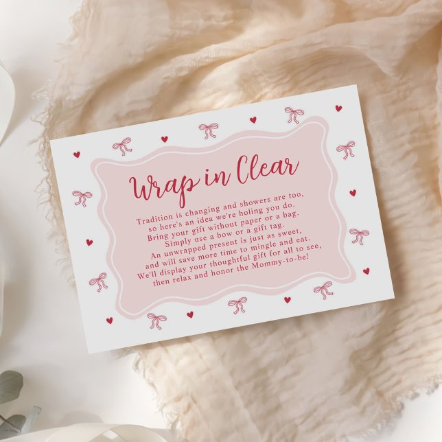 Tarjeta De Recepción Bow Hearts Valentine Baby Shower Wrap In Clear (Subido por el creador)
