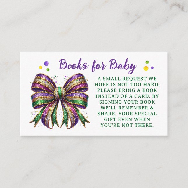 Tarjeta De Recepción Bow Mardi Gras Books for Baby Request (Anverso)