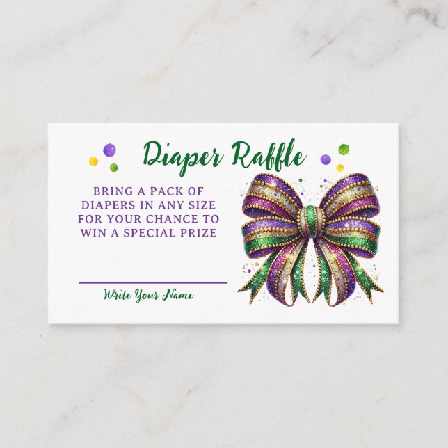 Tarjeta De Recepción Bow Mardi Gras Diaper Raffle Request (Anverso)