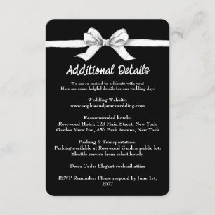Tarjeta De Recepción Bow negro y blanco Boda elegante Monocromo