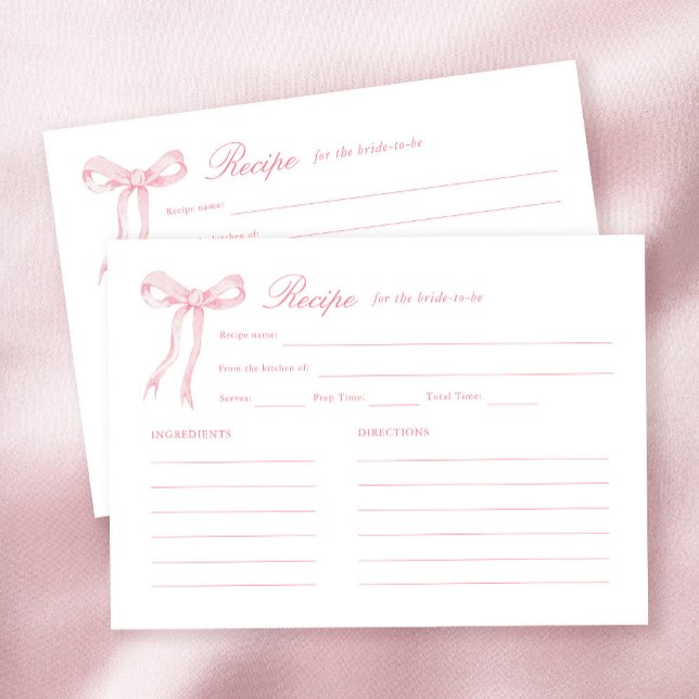 Tarjeta De Recepción Bow rosado atando la receta de ducha de novia Knot (Subido por el creador)