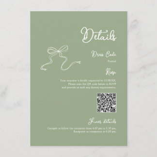 Tarjeta De Recepción Bow Sage Green Details Qr code RSVP