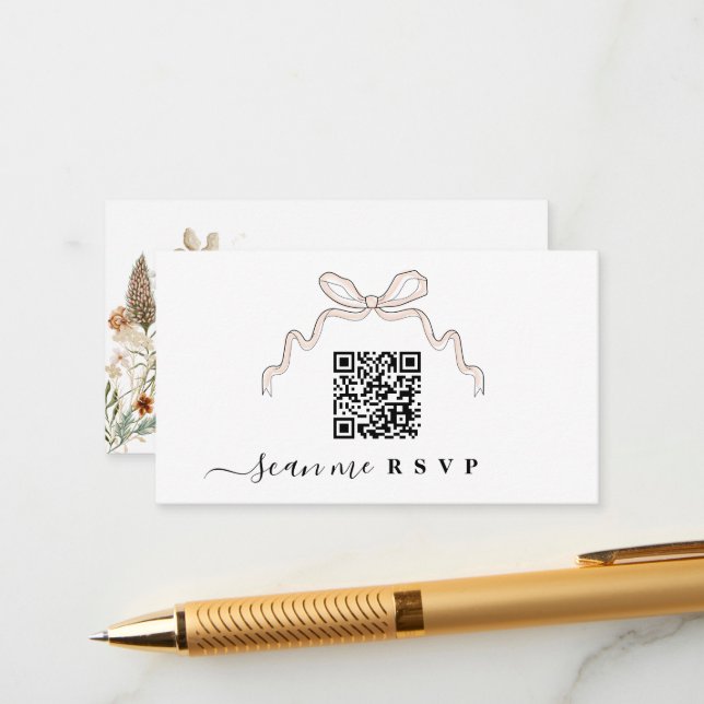 Tarjeta De Recepción Bow Wildflowers Boda Sitio Web insertar CÓDIGO QR (Anverso/Reverso In Situ)