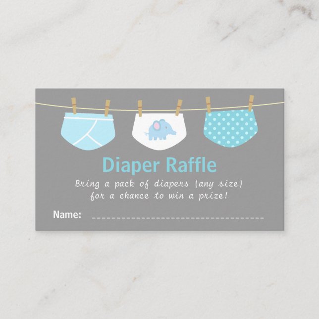 Tarjeta De Recepción Boy Baby Shower, cupé Diaper Raffle (Anverso)
