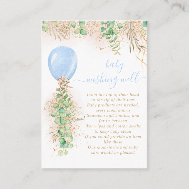 Tarjeta De Recepción Boy Balloon Greenery Wire Well Baby Shower (Anverso)