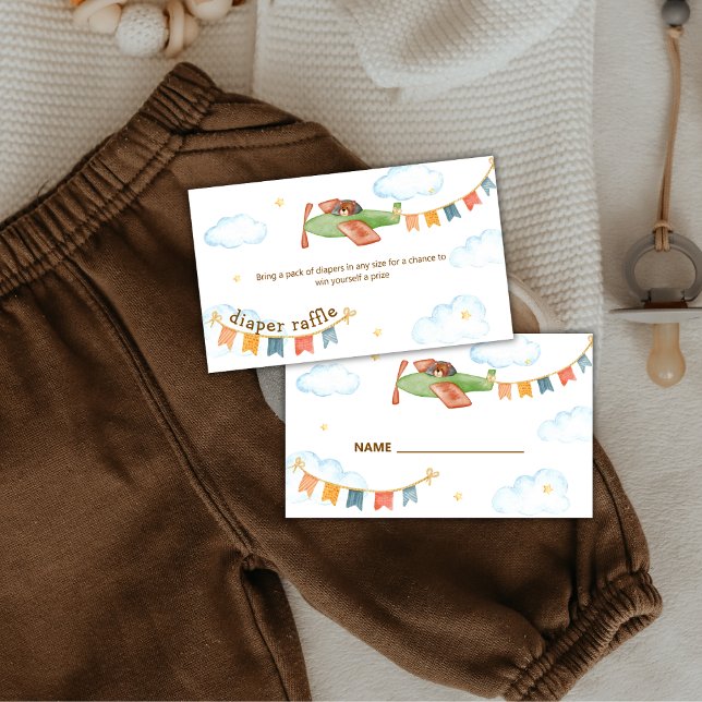 Tarjeta De Recepción Boy Bear Airplane Sky Diaper Raffle Baby Shower  (Boy Bear Airplane Sky Diaper Raffle Baby Shower Enclosure Card)