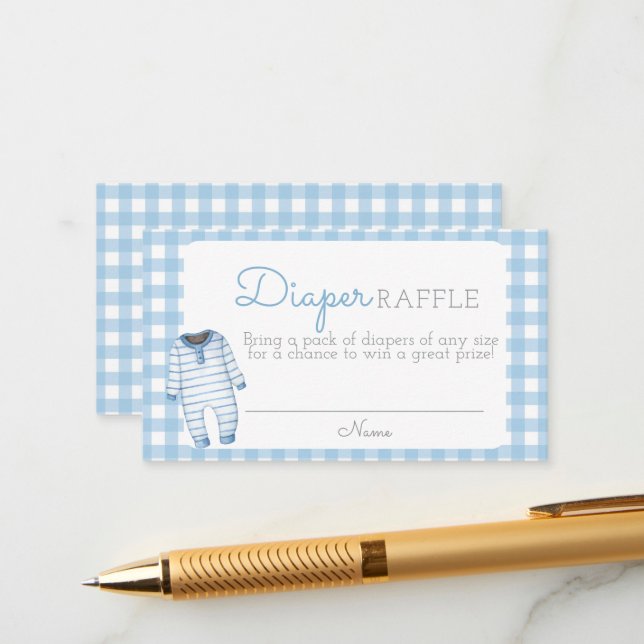 Tarjeta De Recepción Boy Bear Baby Shower Diaper Raffle Card (Anverso/Reverso In Situ)