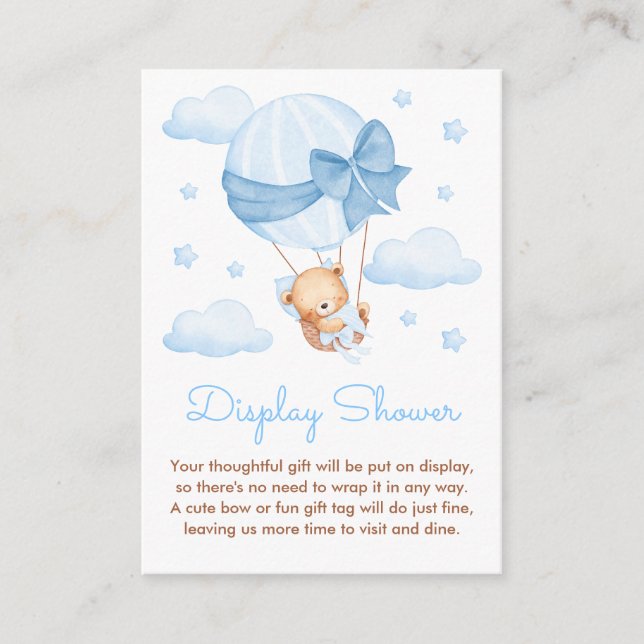 Tarjeta De Recepción Boy Bear Blue Balloon Bebé Display Shower (Anverso)