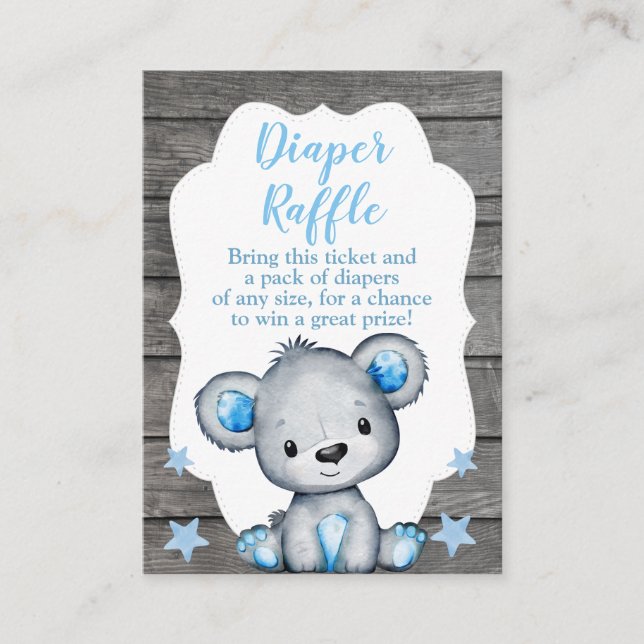 Tarjeta De Recepción Boy Bear Diaper Raffle Ticket Teddy Shower (Anverso)