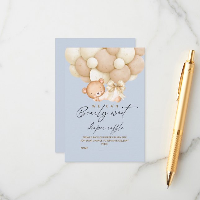 Tarjeta De Recepción Boy Bearly Wait Diaper Raffle Baby Shower    (Anverso/Reverso In Situ)