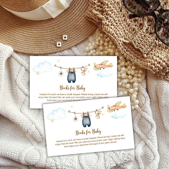 Tarjeta De Recepción Boy Clothesline Airplane Books For Baby Shower (Boy Clothesline Airplane Books For Baby Shower Enclosure Card)