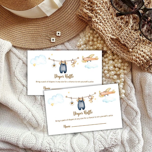 Tarjeta De Recepción Boy Clothesline Airplane Diaper Raffle Baby Shower (Boy Clothesline Airplane Diaper Raffle Baby Shower Enclosure Card)