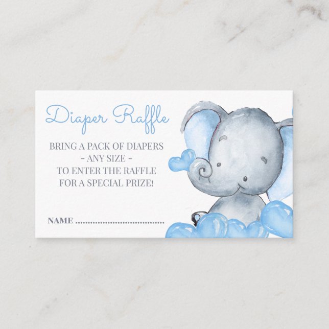 Tarjeta De Recepción Boy Elephant Baby Shower Diaper Raffle (Anverso)