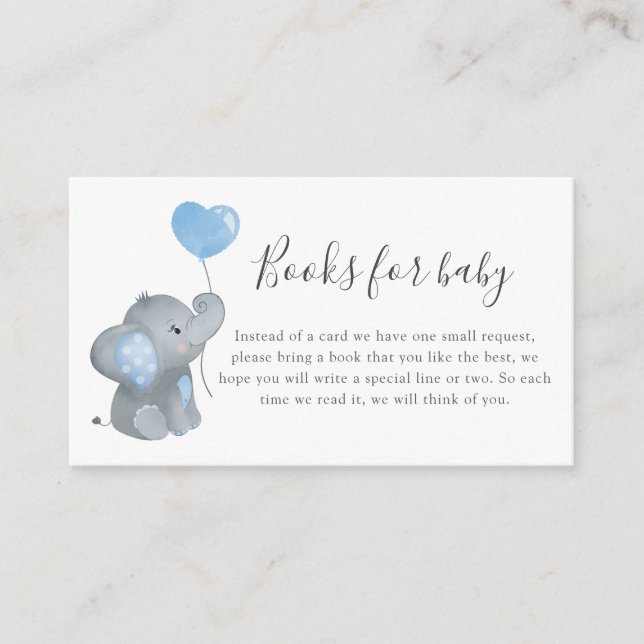 Tarjeta De Recepción Boy Elephant Blue Baby Shower Books para bebé (Anverso)