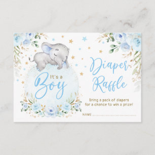 Tarjeta De Recepción Boy Elephant Blue Gold Moon Stars Diaper Raffle
