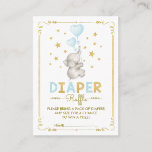 Tarjeta De Recepción Boy Elephant Diaper Raffle Blue Gold Baby Insert
