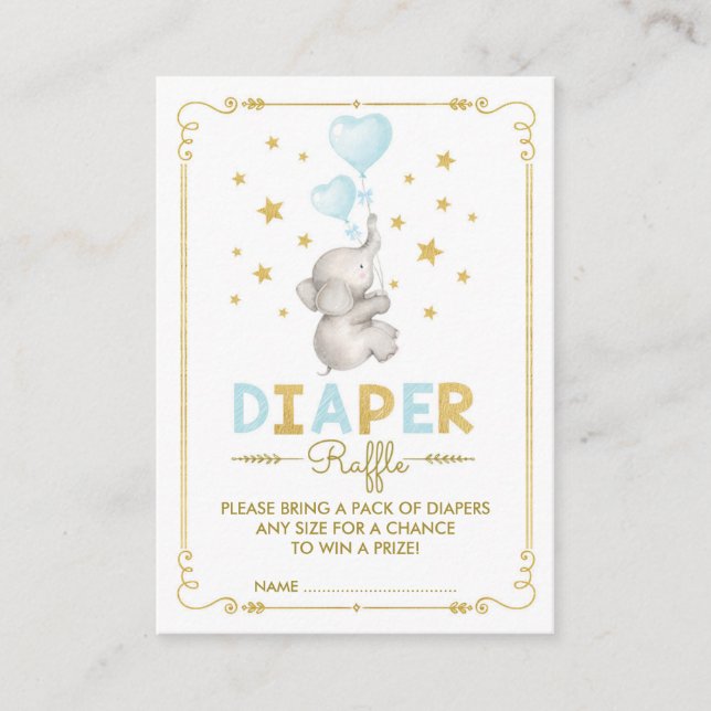 Tarjeta De Recepción Boy Elephant Diaper Raffle Blue Gold Baby Insert (Anverso)
