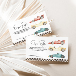 Tarjeta De Recepción Boy Retro Race Car Baby Shower Diaper Raffle Enclo