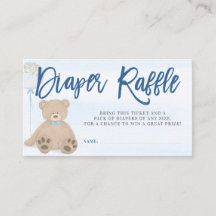 Boy Teddy Bear Blue Balloon Diaper Raffle Ticket